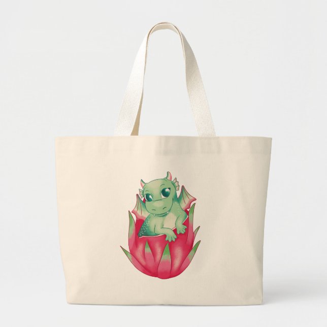 Baby Dragon in a Dragon Fruit  Large Tote Bag (Front)