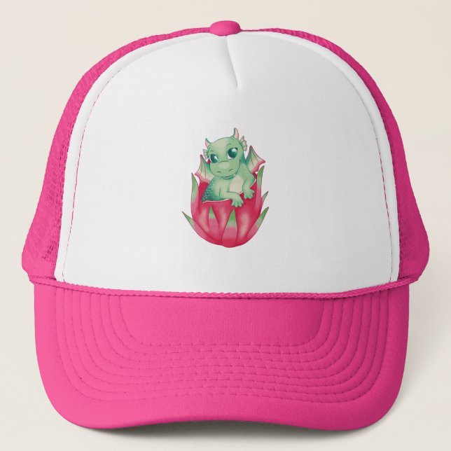 Baby Dragon in a Dragon Fruit T-Shirt Trucker Hat (Front)