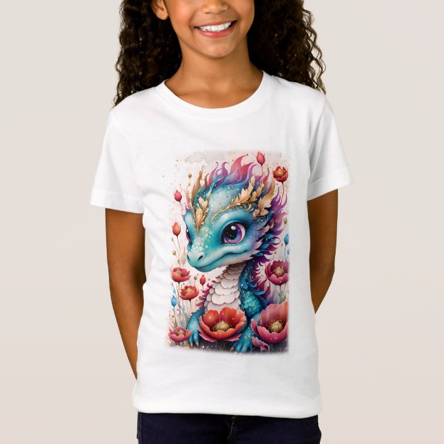 Baby Dragon in Blue and Pink T-Shirt (Front)