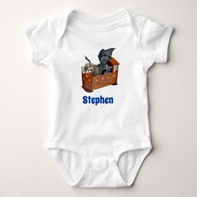 Baby Dragon in Cradle Crib Personalized Baby Bodysuit (Front)