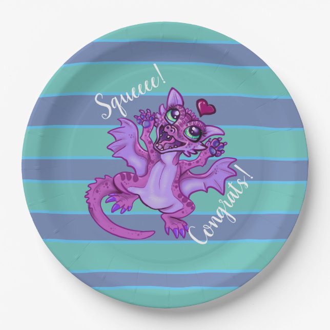 Baby Dragon Love Congrats Paper Plates (Front)