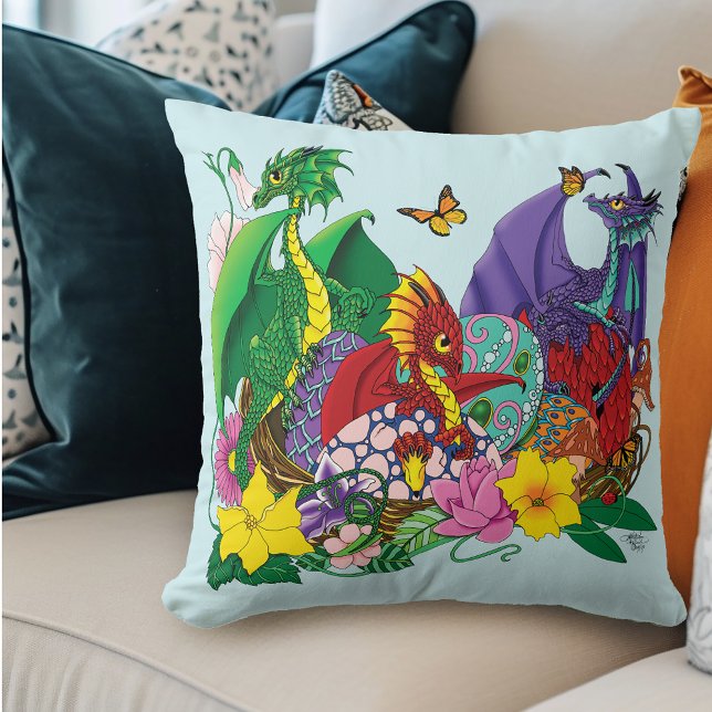 Baby Dragon Nest Fantasy Throw Pillow (Creator Uploaded)