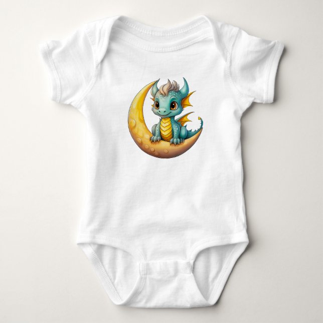 Baby Dragon on the Moon – Fantasy Design for Littl Bodysuit (Front)