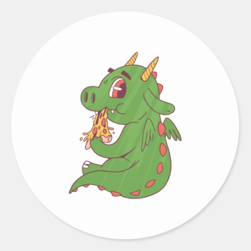 Baby Dragon Pizza Classic Round Sticker