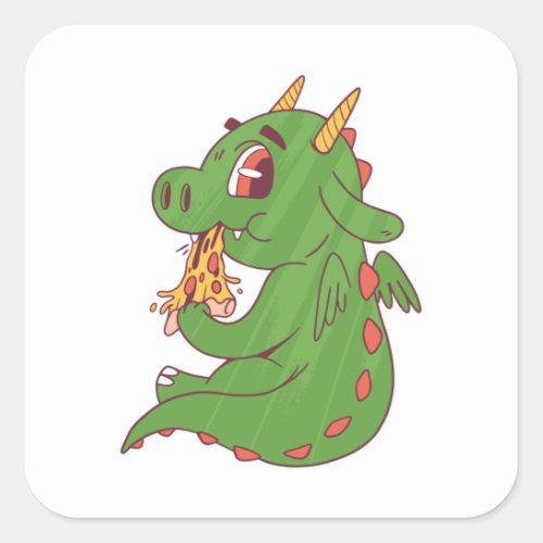 Baby Dragon Pizza Square Sticker