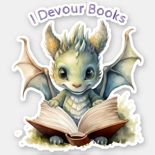   Baby Dragon READING BOOKS devouring AP88 Sticker