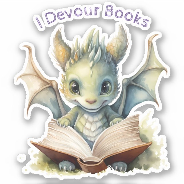  *~* Baby Dragon READING BOOKS devouring AP88 Sticker (Front)