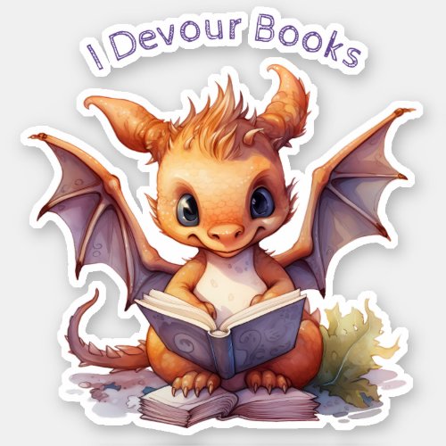  Baby Dragon READING  _ I DEVOUR BOOKS AP88 Sticker