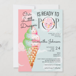 Baby Dragon Ready to Pop Ice Cream Baby Shower Invitation