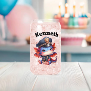 Baby dragon smiles in cop costume! can glass