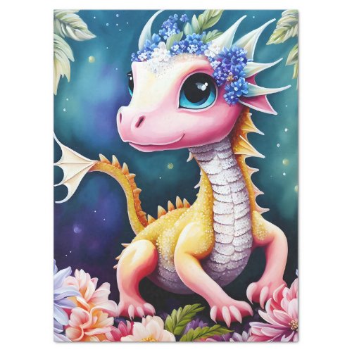 Baby Dragon Space Flowers Art Tissue Paper