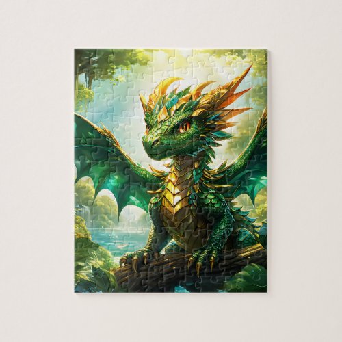 Baby dragon warrior in jungle jigsaw puzzle