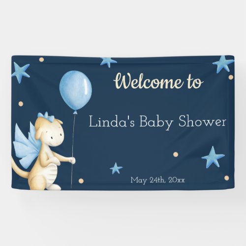 Baby Dragon Welcome to Baby Shower Navy Blue Banner