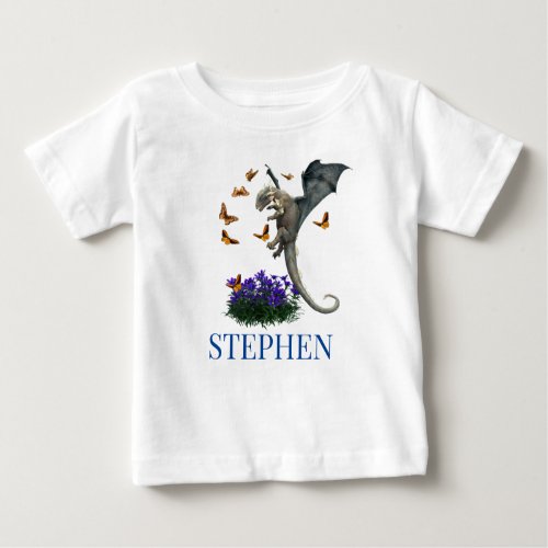 Baby Dragon With Butterflies Personalized Baby T_Shirt