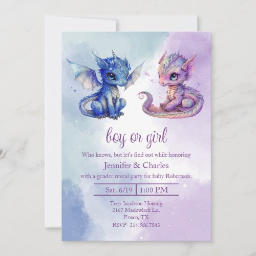 Baby Dragons Gender Reveal Party Invitation