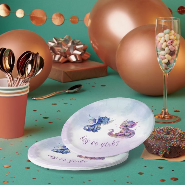 Baby Dragons Gender Reveal Party Paper Plates (Multi)