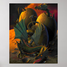 Baby Dragons Hatching from their Eggs Poster