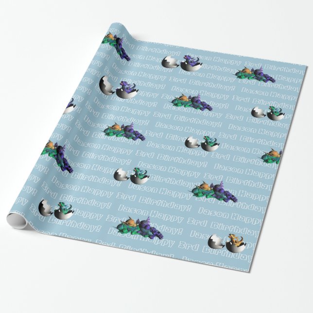 Baby Dragons Kids Birthday Wrapping Paper (Unrolled)