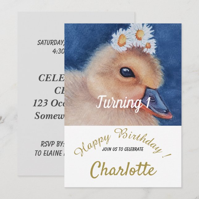 Baby Duck 1st Birthday Invitation (Front/Back)