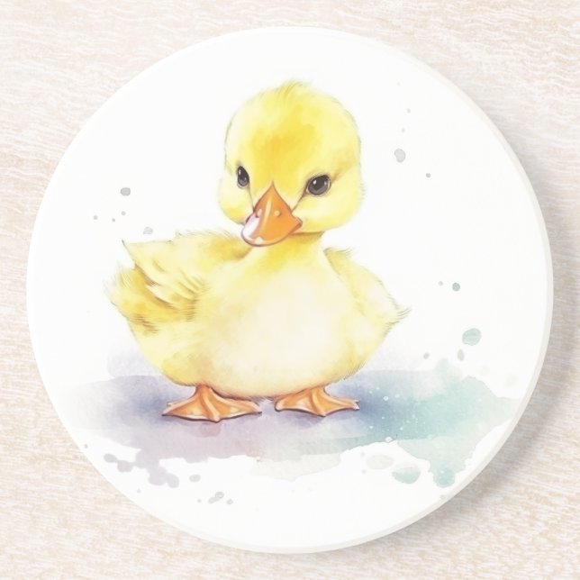 Baby Duck 2 Watercolor Sandstone Coaster (Front)