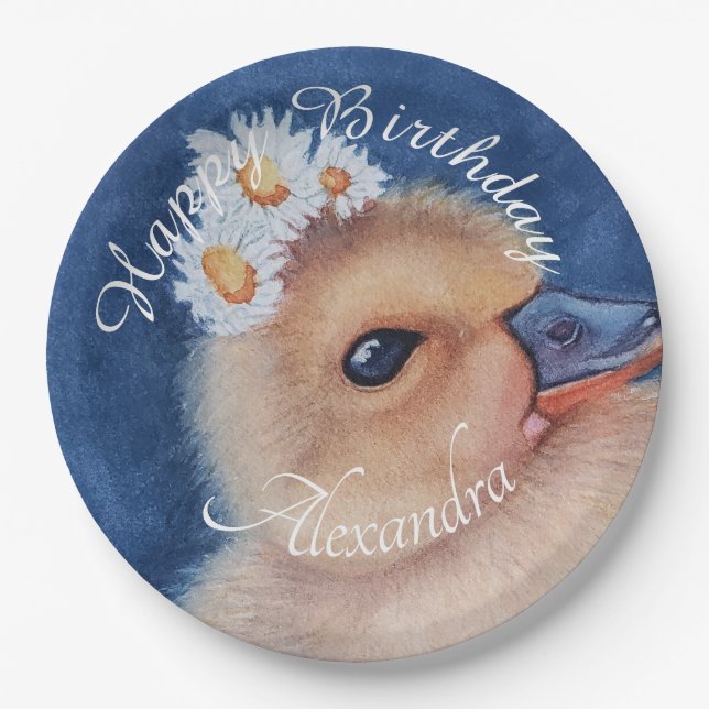 Baby Duck Happy Birthday Paper Plates (Front)