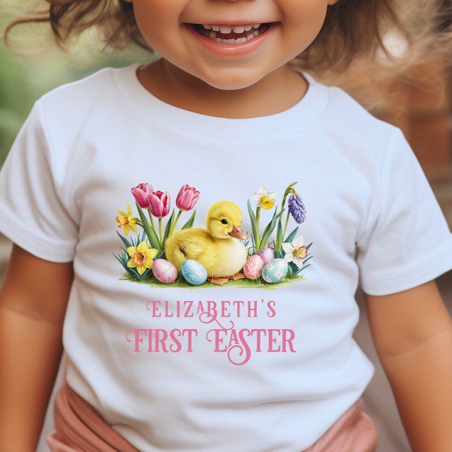 Baby Duck Personalized First Easter White T-Shirt (Creator Uploaded)