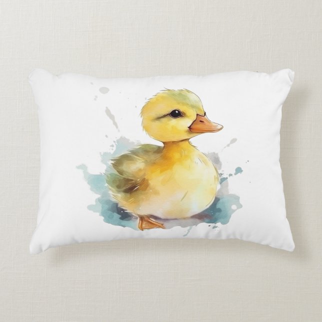 Baby Duck Watercolor Accent Pillow (Front)