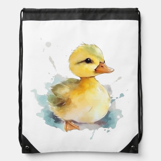 Baby Duck Watercolor Drawstring Backpack (Front)