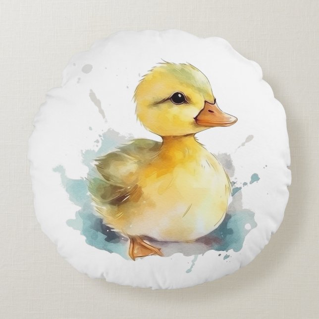 Baby Duck Watercolor Round Pillow (Front)