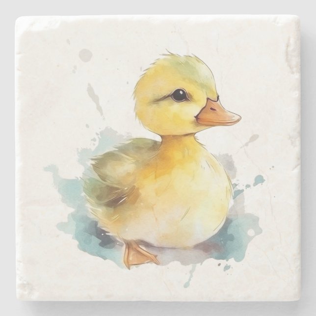 Baby Duck Watercolor Stone Coaster (Front)