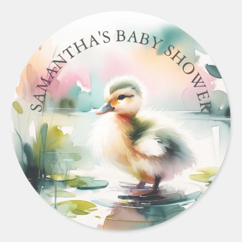 Baby Duck Watercolor Thank You Classic Round Sticker