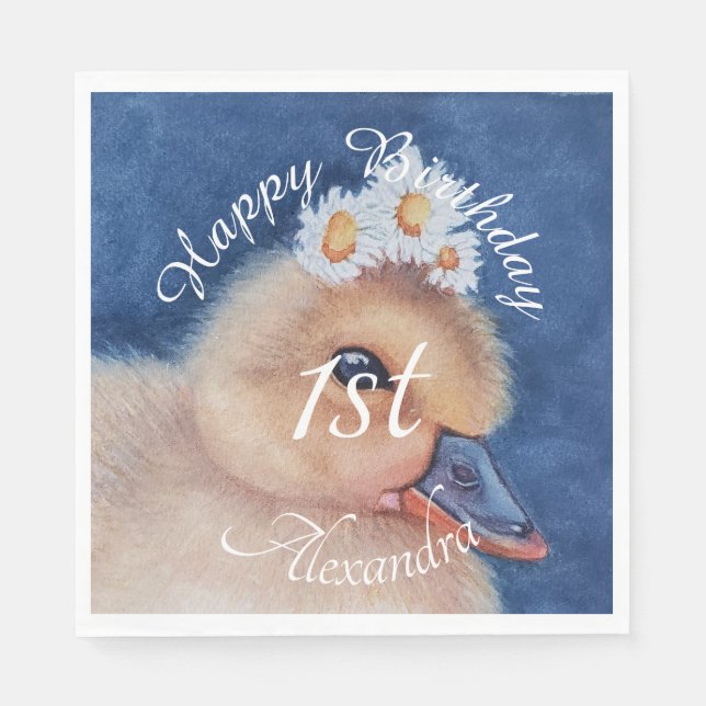 Baby Duckling Happy Birthday Napkins (Front)