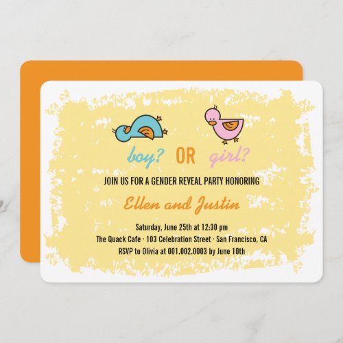 Baby Ducklings Boy Or Girl Gender Reveal Party Invitation