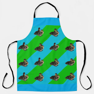Baby Ducks on Grass Green and Sky Blue Pattern Apron
