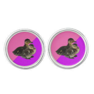 Baby Ducks on Pink Raspberry and Purple Sorbet Cufflinks