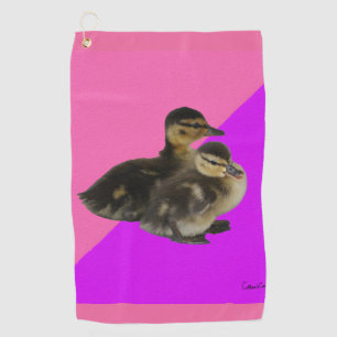 Baby Ducks on Pink Raspberry and Purple Sorbet Golf Towel