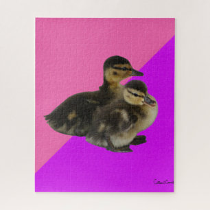 Baby Ducks on Pink Raspberry and Purple Sorbet Jigsaw Puzzle