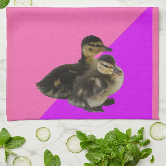Baby Ducks on Pink Raspberry and Purple Sorbet Kitchen Towel (Folded)