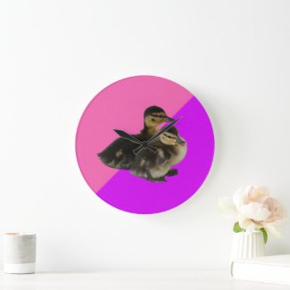 Baby Ducks on Pink Raspberry and Purple Sorbet Large Clock