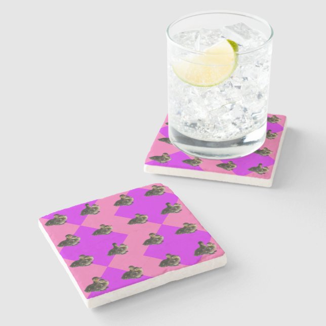 Baby Ducks on Pink Raspberry and Purple Sorbet Pat Stone Coaster (Side)