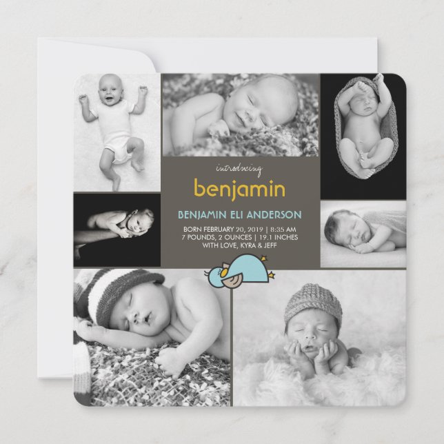 Baby Ducks Photo Collage Boy Birth Announcement (Front)