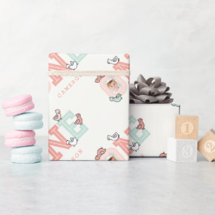 Baby Ducks Pink One Photo Girl 1st Birthday Gift Wrapping Paper