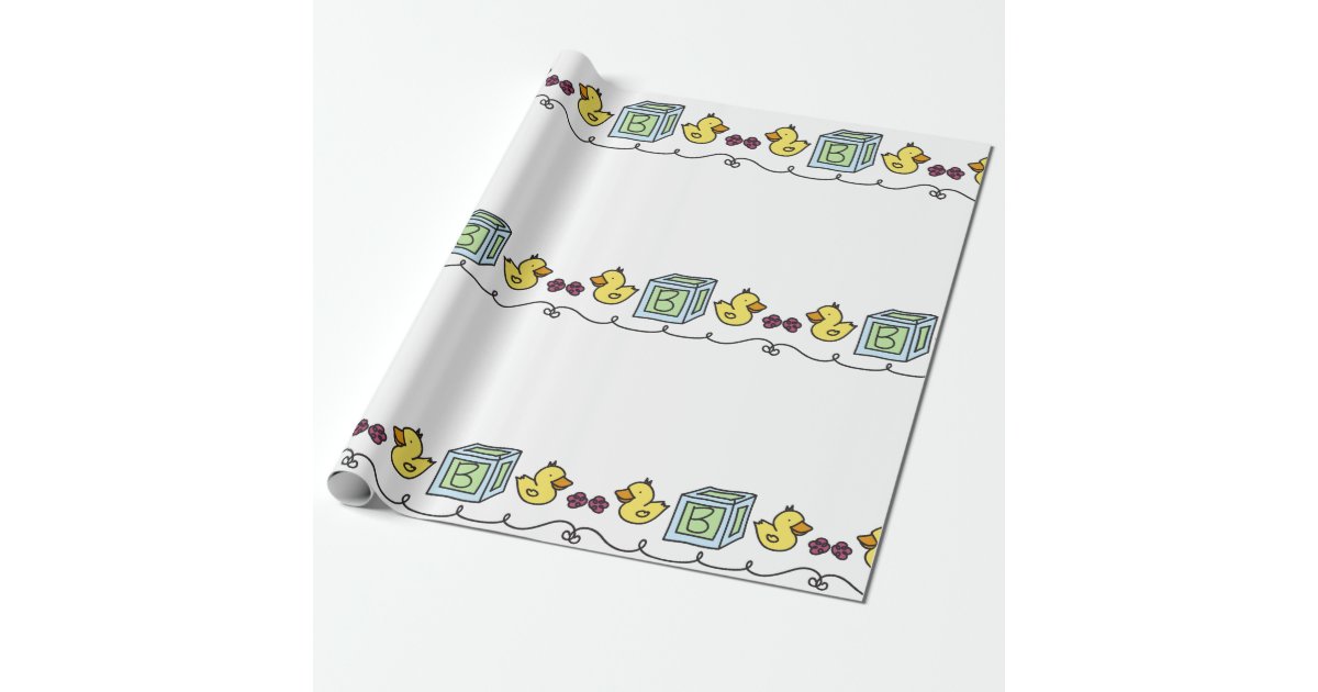 Cute Yellow Rubber Ducks Bubbles Baby Shower Wrapping Paper