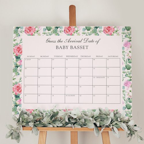 Baby Due Date Calender Baby Shower Game Pink Roses Foam Board