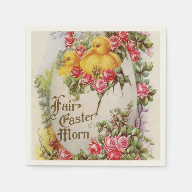 Baby Easter Chicks and Roses Paper Napkins (Front)
