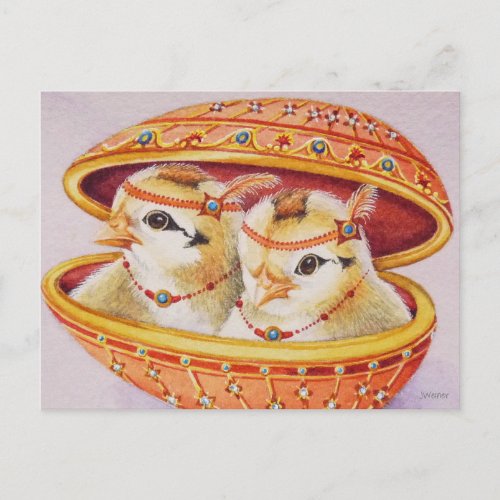 Baby Easter Flapper Chicks Orange Egg Watercolor Postcard