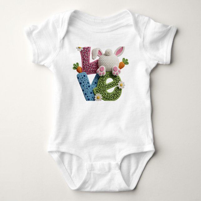 Baby Easter Simulated Yarn Crochet Love   Baby Bodysuit (Front)