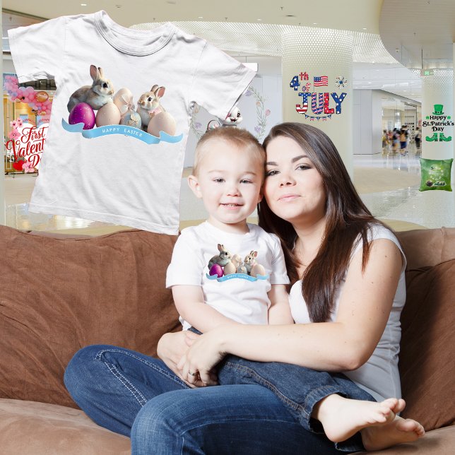 Baby Easter T-Shirt Two Rabbits & Easter Eggs (Creator Uploaded)