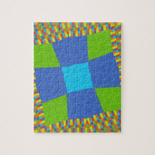 Baby eco green Checkered Blue cyan Jigsaw Puzzle