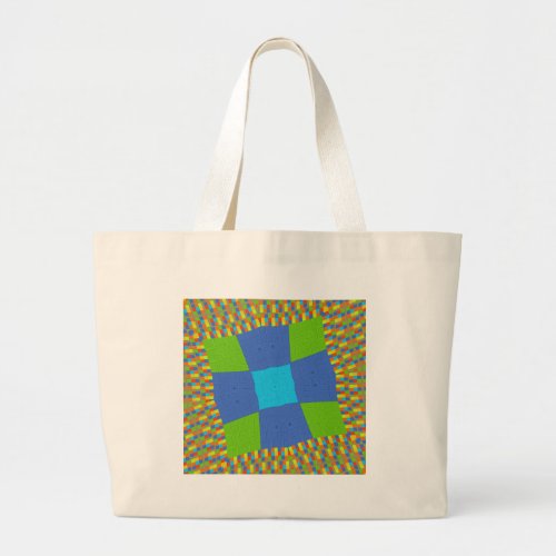 Baby eco green Checkered Blue cyan Large Tote Bag